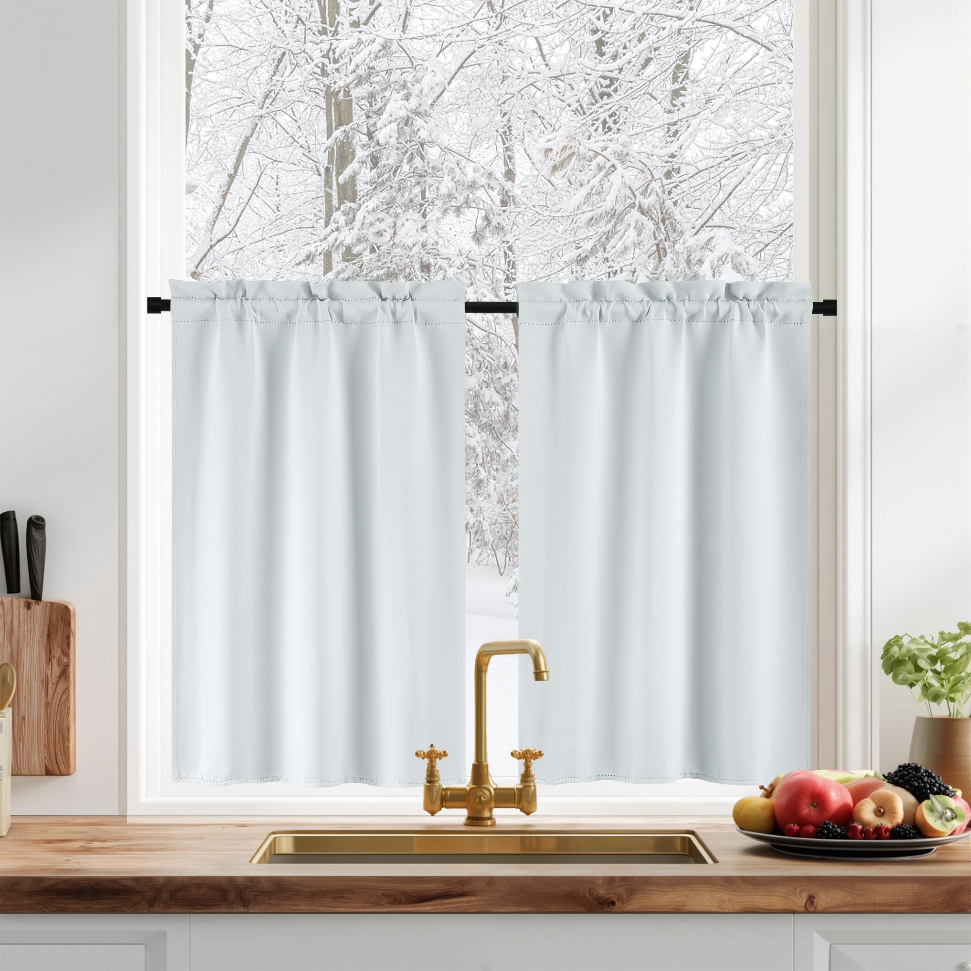 PONY DANCE Cortinas Blancas Dormitorio Cortinas de Cocina Modernas Cortinas Opacas Cortas 60x90 cm Cortinas Aislantes Termicas Cortinas de Casa Cortinas Blackout, 2 Piezas, Blanco Gris Global Recycled Standard Global Recycled Standard OEKO-TEX STANDARD 100 Global Recycled Standard