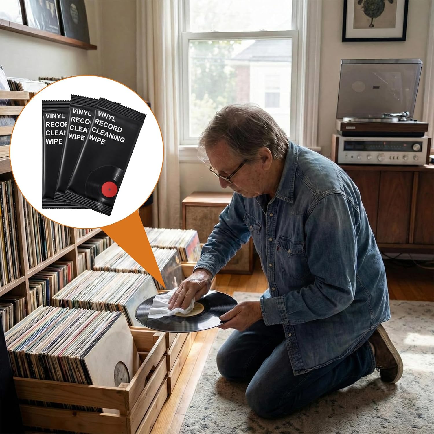 50 Pack Vinyl Record Wipes Individually Packaged Vinyl Record Cleaner Anti Static Microfiber Lint Free Cleanning Wipe for Lp Collection, Glasses, TV Screen
