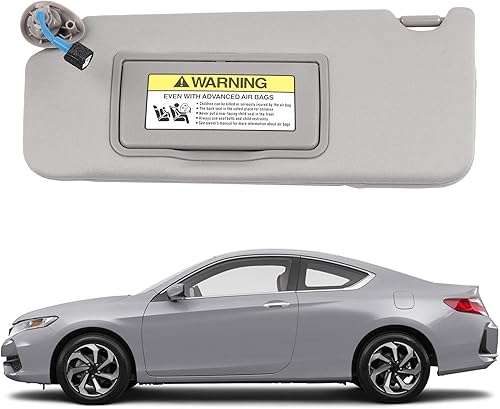Dasbecan Visera parasol gris para el lado izquierdo del conductor con luz compatible con Honda Accord 2008-2017, reemplaza # 83280-TA5-A51ZA
