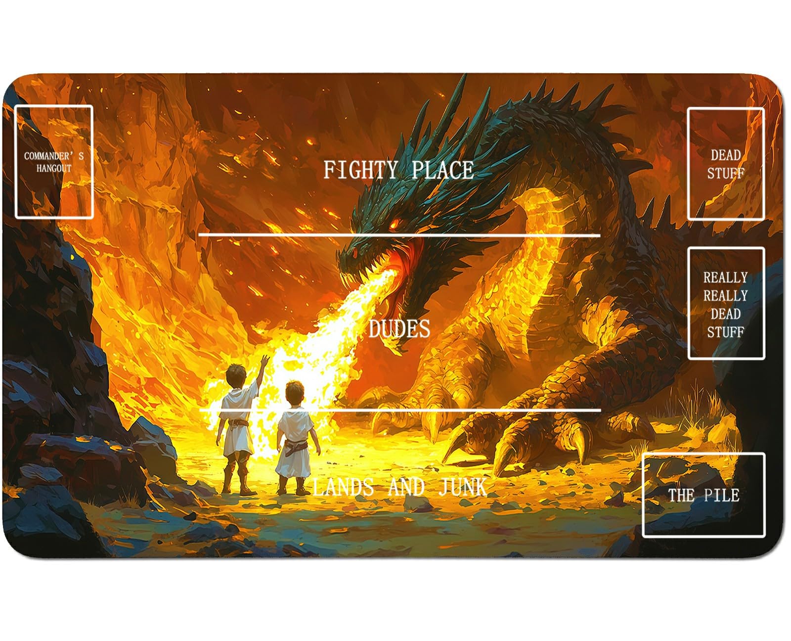 RWUTYTIUL Flame Dragon Mountain Range for TCG Playmat 24 X 14 Inch with Play Zones, Stitched Card Game Mat for Commander Board MTG RPG CCG Desktop Tablet Mouse Pad for Enthusiasts Playing Accessories — image 1