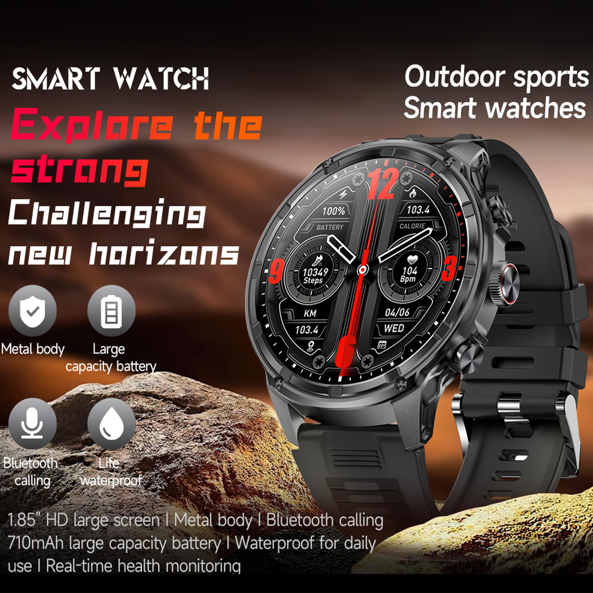 Reloj inteligente para hombre, teléfono, linterna de 1,85 pulgadas, AMOLED 5 ATM, rastreador de actividad, 123 modos deportivos, presión arterial, sueño, podómetro