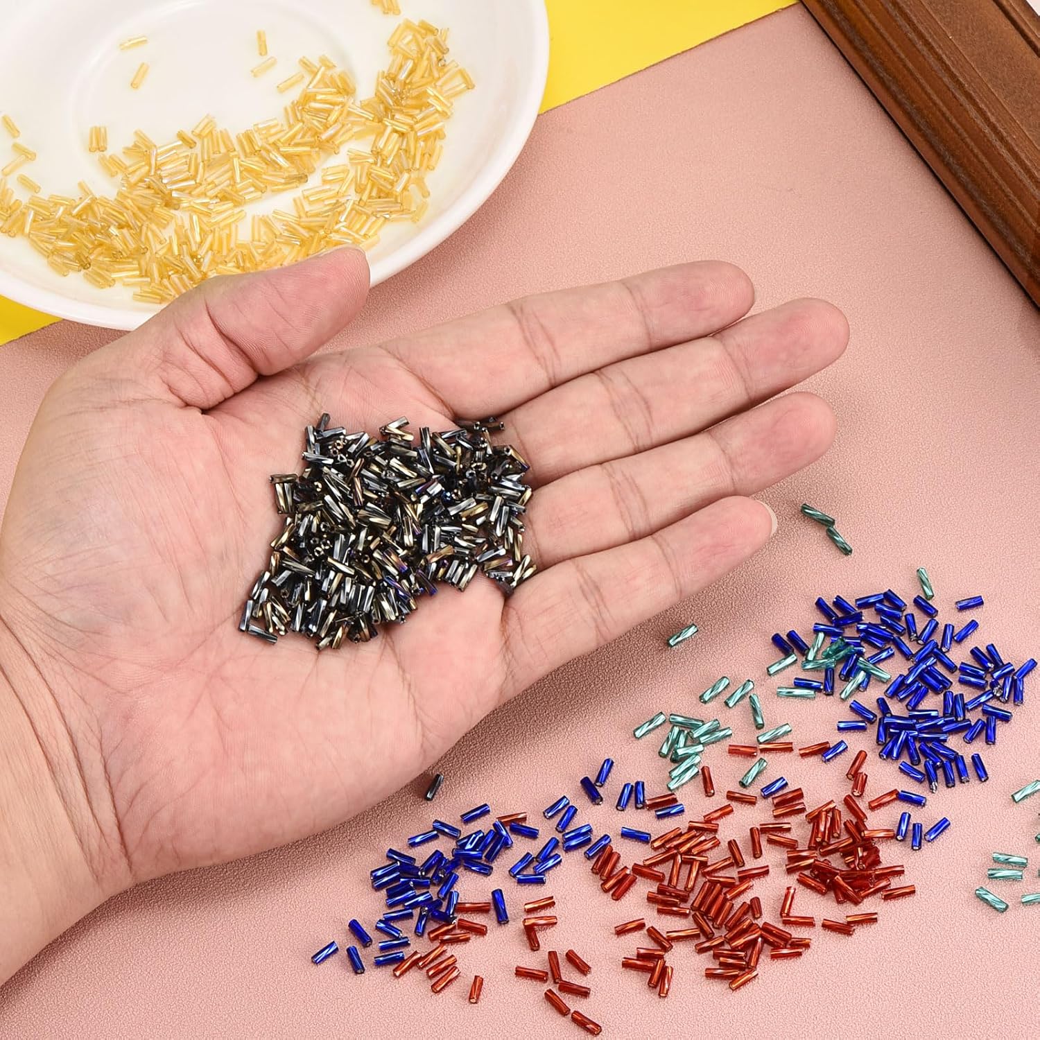 uxcell 1200Pcs Glass Bugle Beads, 6x1.7mm Tube Mini Loose Glass Seed Spacer Bead for DIY Earrings Necklaces Bracelets Jewelry Making (Dark Green) - Image 4