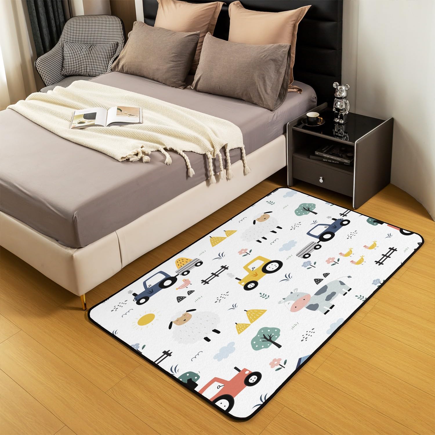 Loussiesd Tractor Decor Carpet Area Rug 100 * 150cm Cartoon Farm Equipment Trucks Living Room Rugs for Kids Boys Girls Decor Farm Animal Accent Rug Microfiber Farm Nursery Decor Decor Rug - Image 4