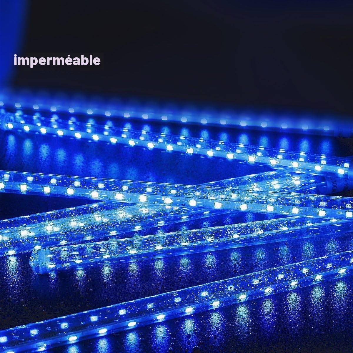 10 Tubes 30CM LED Météore Pluie Lumineuses Guirlandes Solaire Lumineux Etanche Extérieur Douche Pluie Feux pour Noël Mariage Fête Soirée Maison Arbre Sapin Jardin (Bleu)