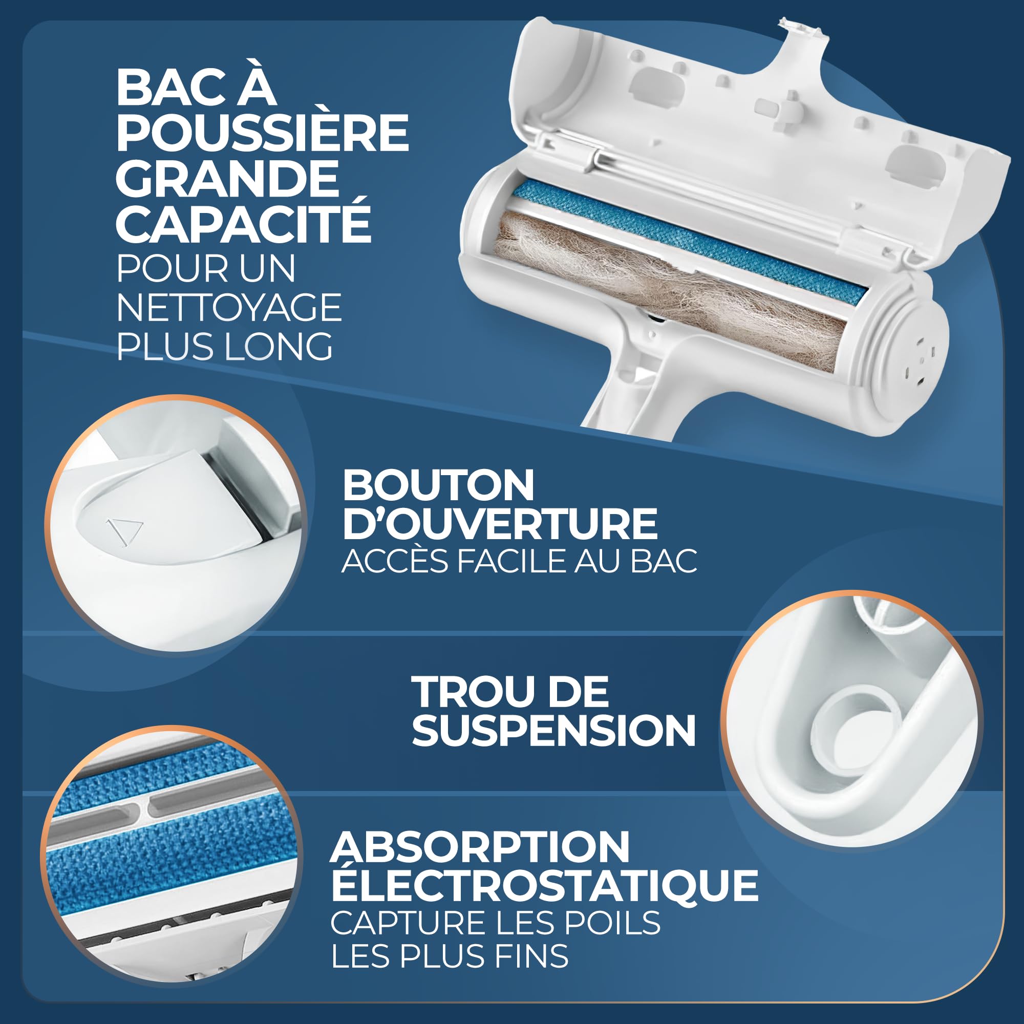 PORTENTUM Brosse Chat Anti Poils Animaux Chien, Brosse Ramasse Enlève Poils, Magique Réutilisable pour Poils, Rouleau à Poils d'animaux, Épilateur pour Canapé, Arbre à Chat, Voiture, lit, Tapis,Panier
