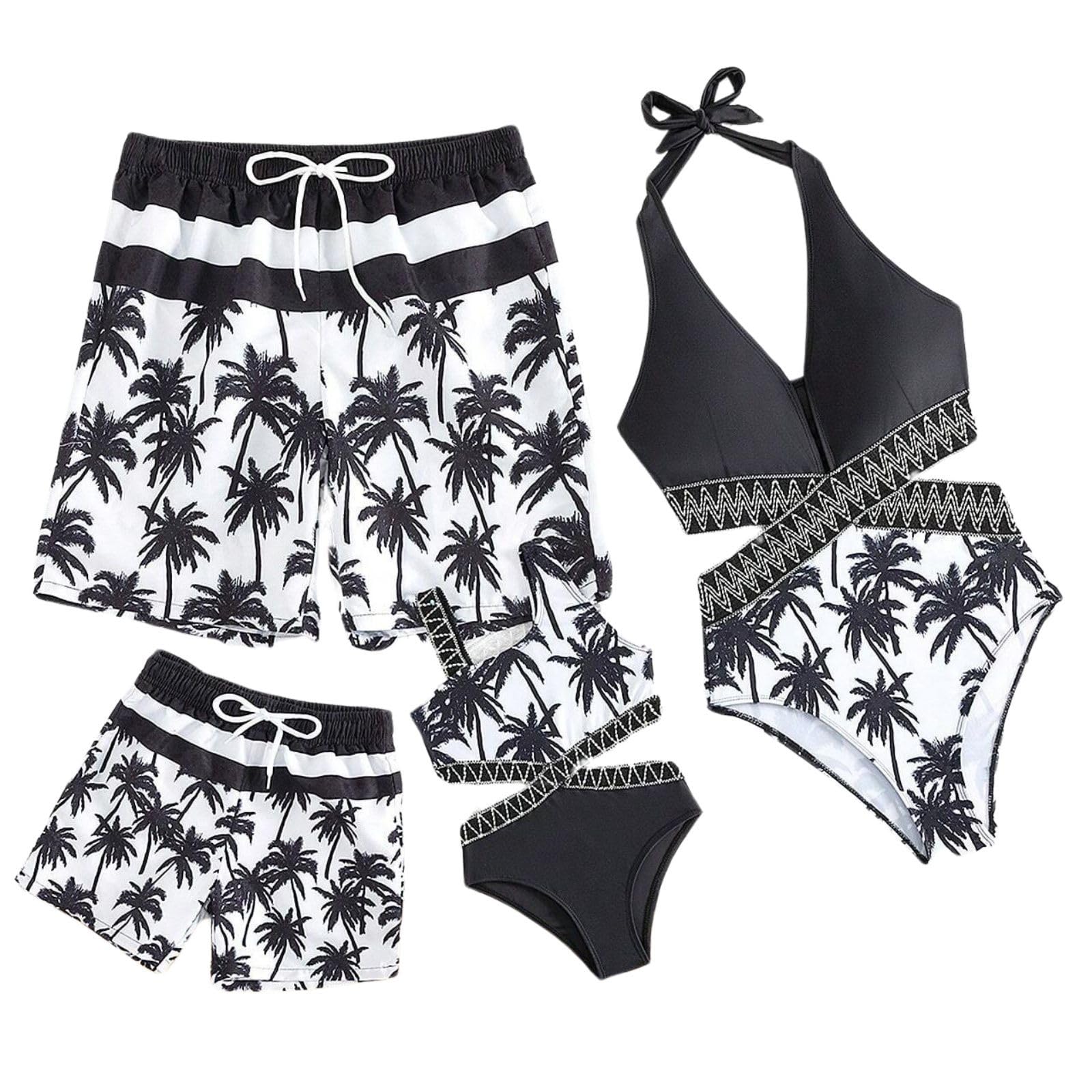Conjunto de traje de baño familiar a juego Mommy and Me de cintura alta, traje de baño de dos piezas con cuello en V para niñas