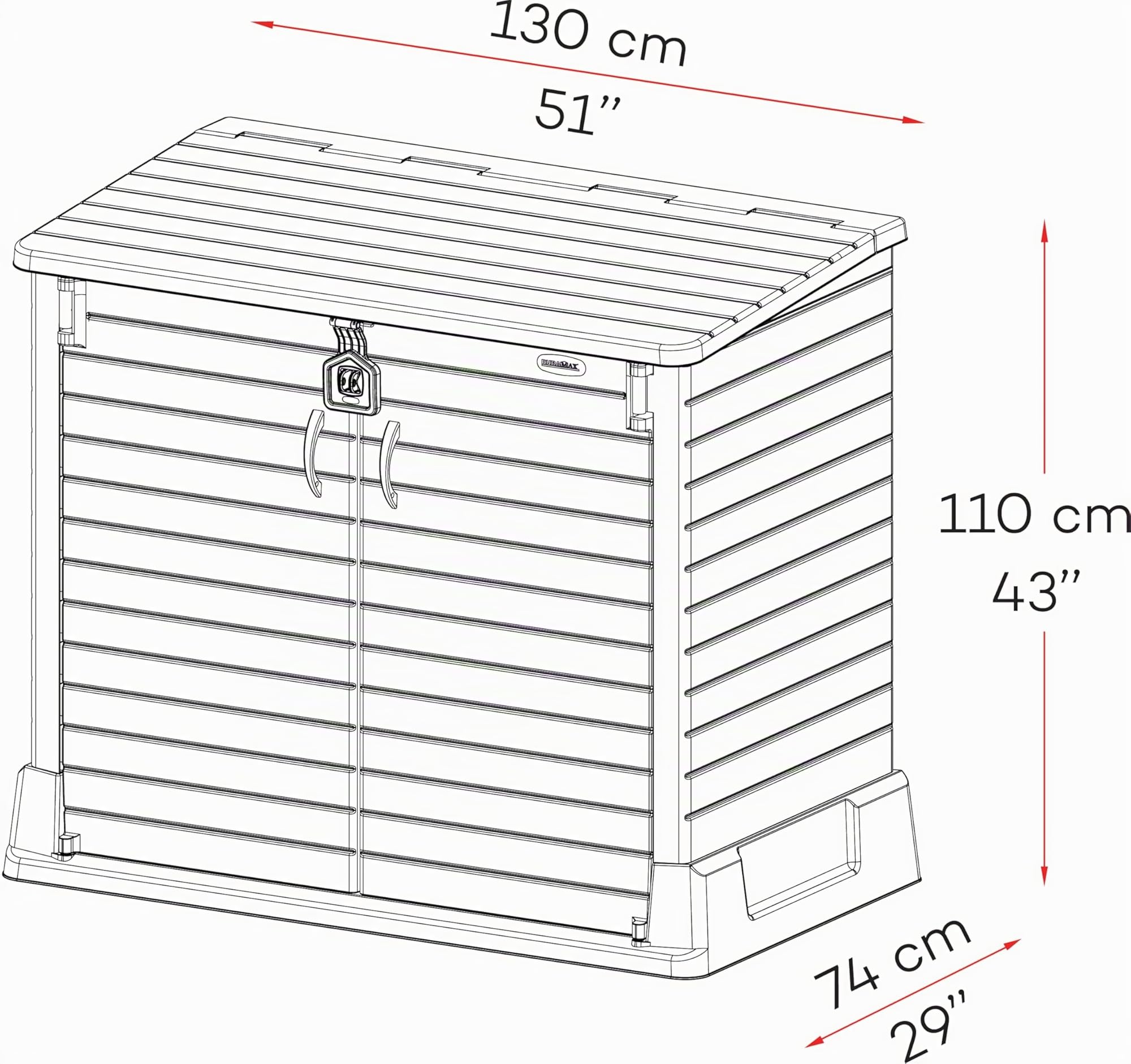 Duramax StoreAway 850L Plastic Garden Shed, Outdoor Storage Shed, Wheelie bin box, Wheelie Bin Hideaways, Durable Construction, Ideal for Tools, BBQs & 2x Garbage Bins, 130x74x110 cm, Warm Taupe