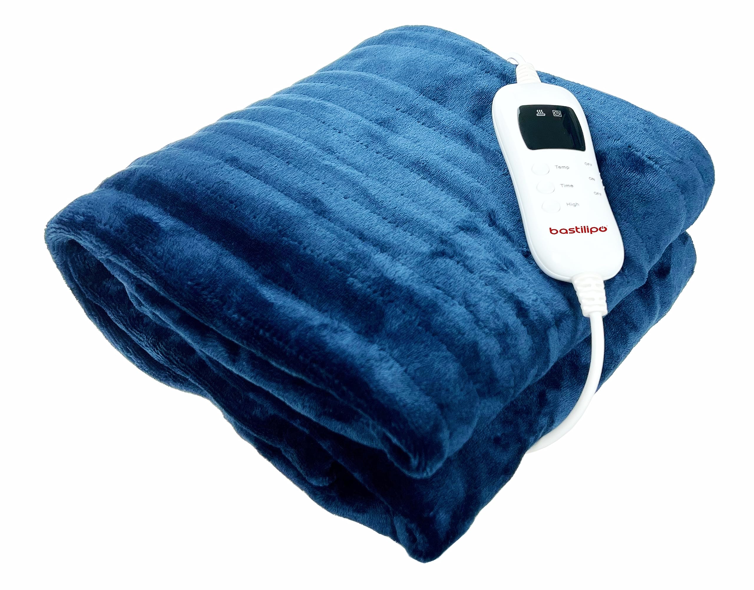 Bastilipo - Manta eléctrica de franela azul, 120W, 180 x 130cm, modelo MELC-120