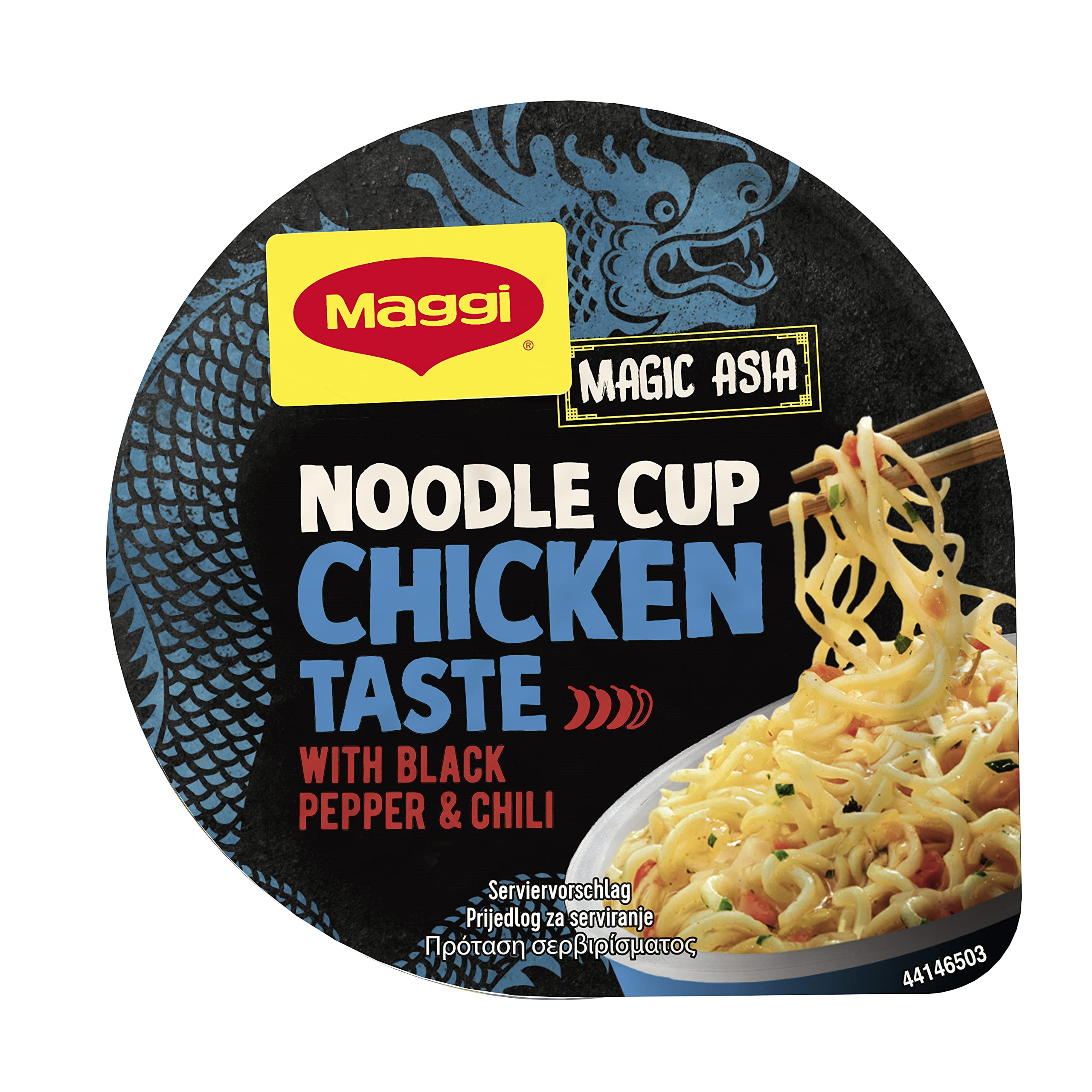 MAGGI Magic Asia Noodle Cup Chicken, Instant-Nudeln, asiatisches Fertiggericht, Hühnchen-Geschmack, mit Gemüse verfeinert, 32er Pack (8x63g)