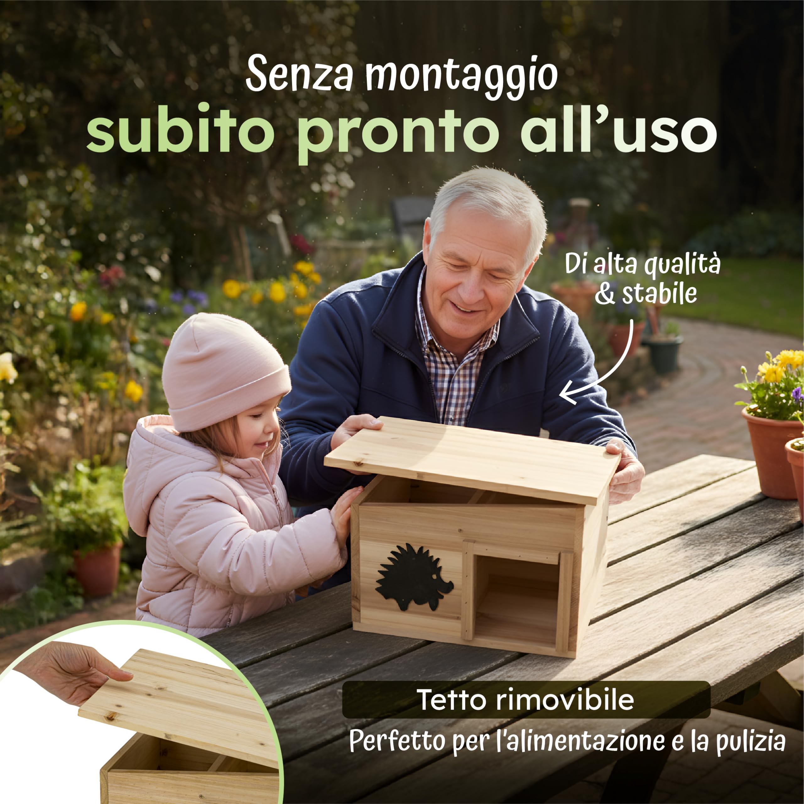 Moorland Casetta per ricci rifugio invernale in legno FSC® per esterni base | 32x26cm fissa sistema a 2 camere con divisorio tetto removibile resistente al clima dormitorio fondo inverno riparo IH7