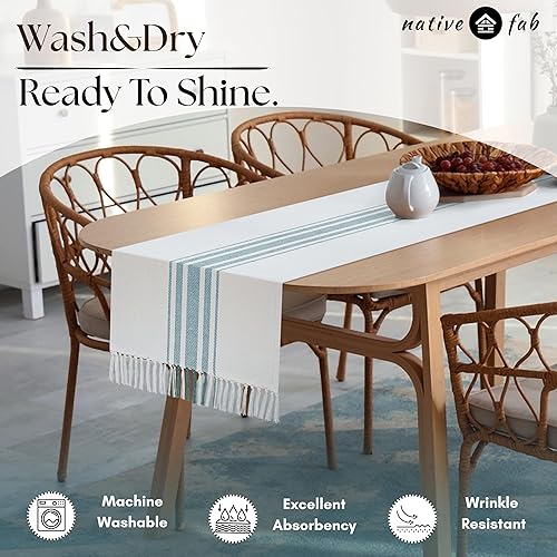 Miniatura 5 de Camino de mesa de algodón puro de 72 pulgadas de largo, caminos de mesa de boda con flecos, decoración rústica de despedida de soltera, caminos de