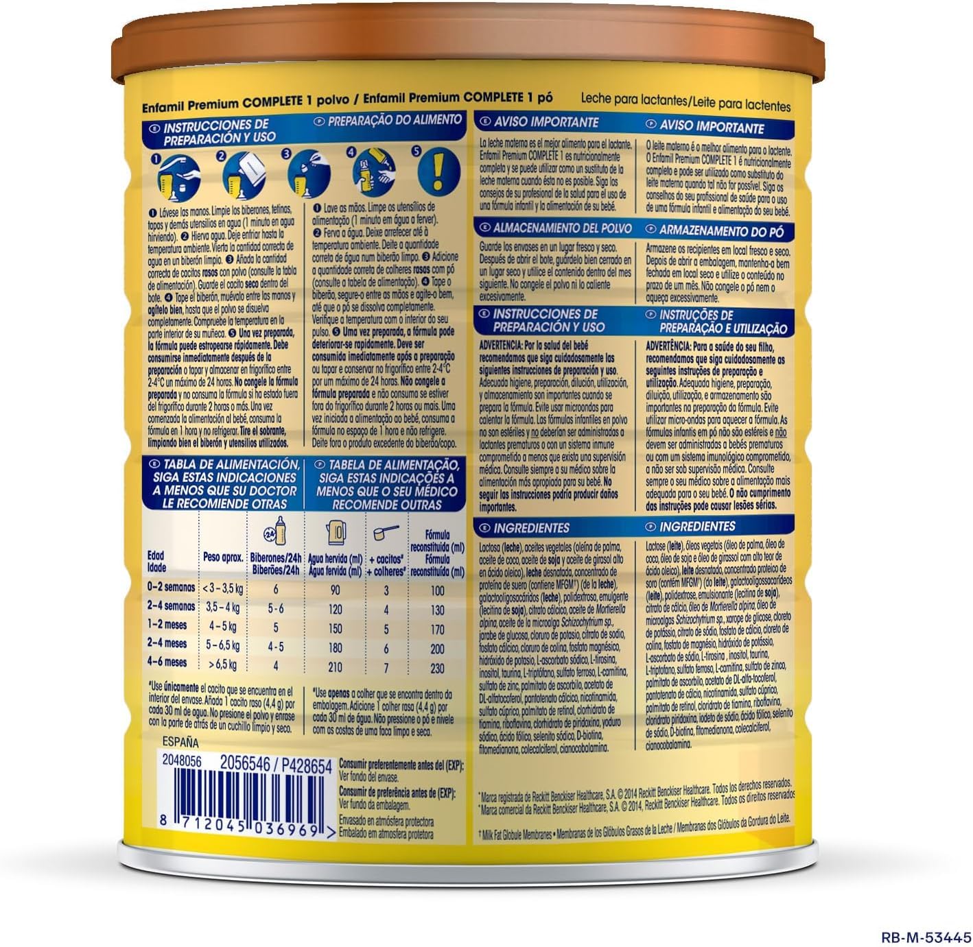 Enfamil Pack x4 Complete 1 Leche infantil para lactantes de 0 a 6 meses de edad, fórmula para bebés recién nacidos, Pack de 4 x 800 gr