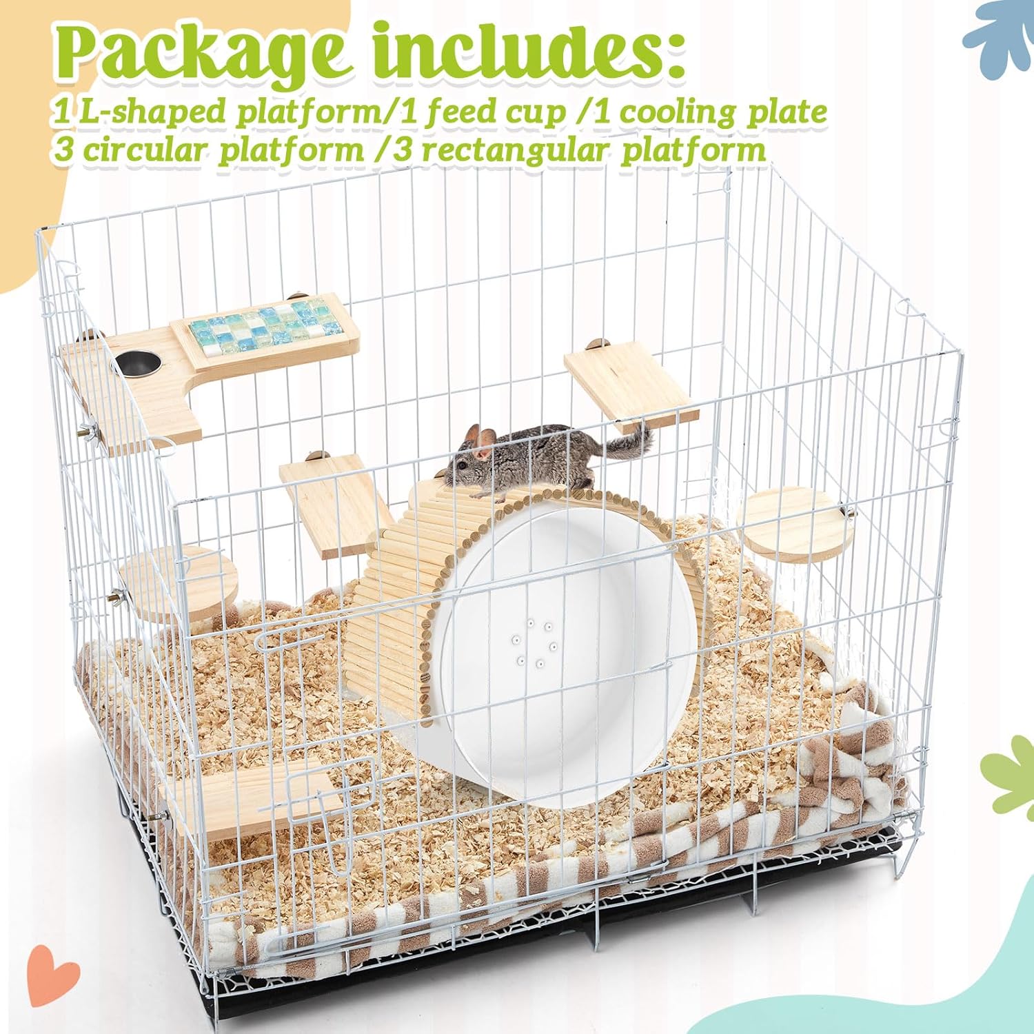 Geelin Chinchilla Running Wheel Fence, Chinchilla Natural Birch Wood Flexible Platform Toy, Climbing Toys for Guinea Pig Rabbit Hamsters Gerbils Rat and Other Small Animals Cage Accessories