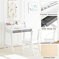 Vista 7 de UTEX Juego de escritorio y silla para niños, escritorio de estudio para niños con cubos de almacenamiento, mesa de estudio para niños de madera