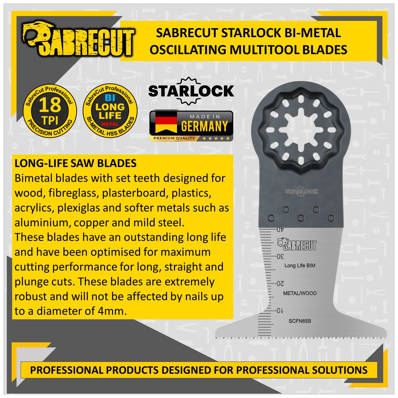 5 x SabreCut SCFNK5 Mix Bimetal (BIM) Cuchillas multiherramienta de larga duración compatibles con el sistema de ajuste multiherramienta Bosch Fein Starlock/Starlock Plus y Starlock Max y accesorios