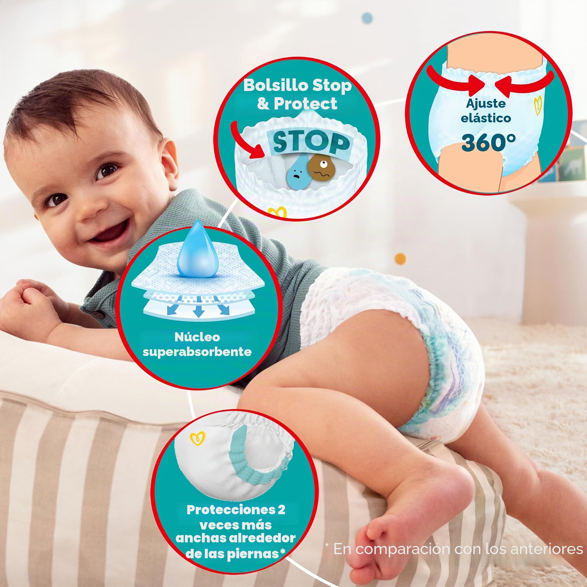 Pampers Pants Pañales, talla 6 (14-19 kg), paquete de 132 pañales, bolsillo de parada y protección a prueba de fugas en la parte trasera