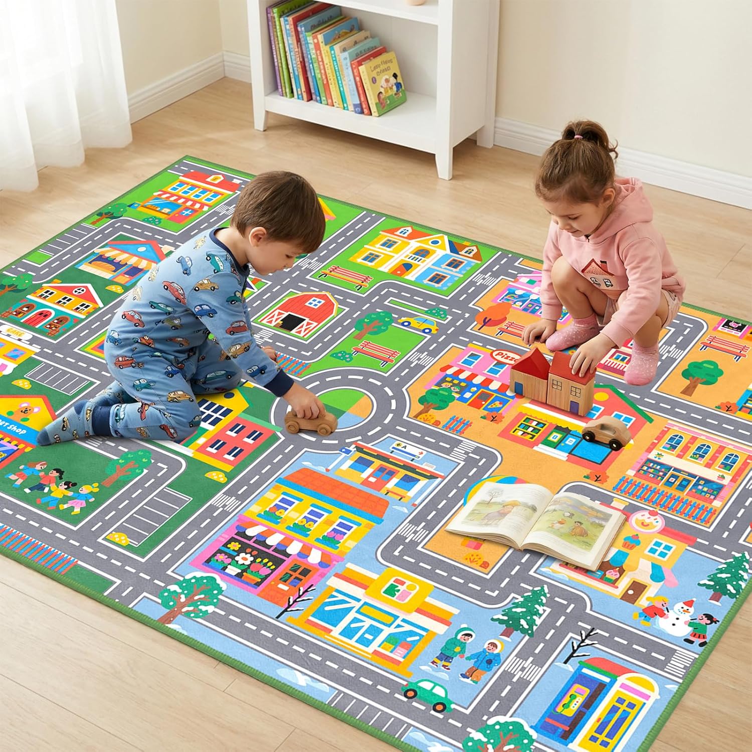 Car Play Rug City Life Traffic Road Kids Rug, Educational Road Carpet Kids Play Mat for Floor Nursery Toddler Preschool Bedroom Living Room Playroom, 3x5 Feet