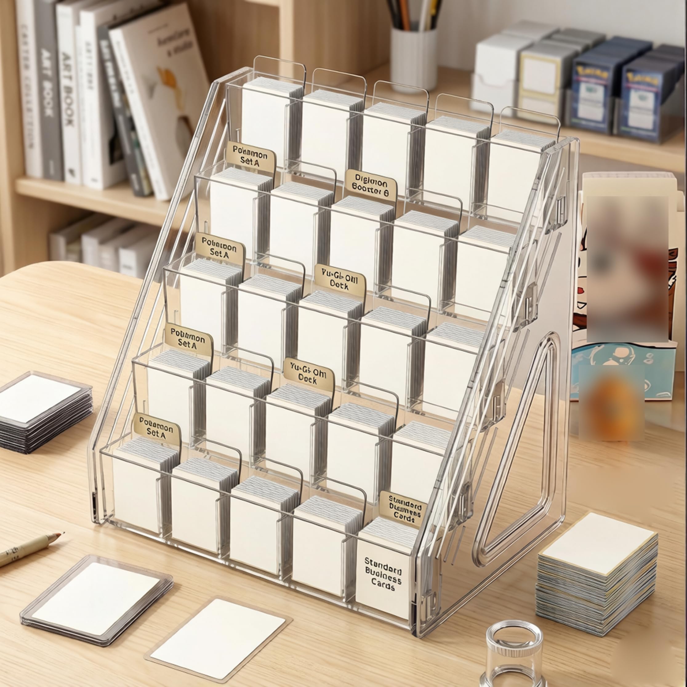 Espositore verticale per carte graduate in plastica trasparente a 5 livelli – Espositore per carte collezionabili per da gioco sportive, baseball, basket