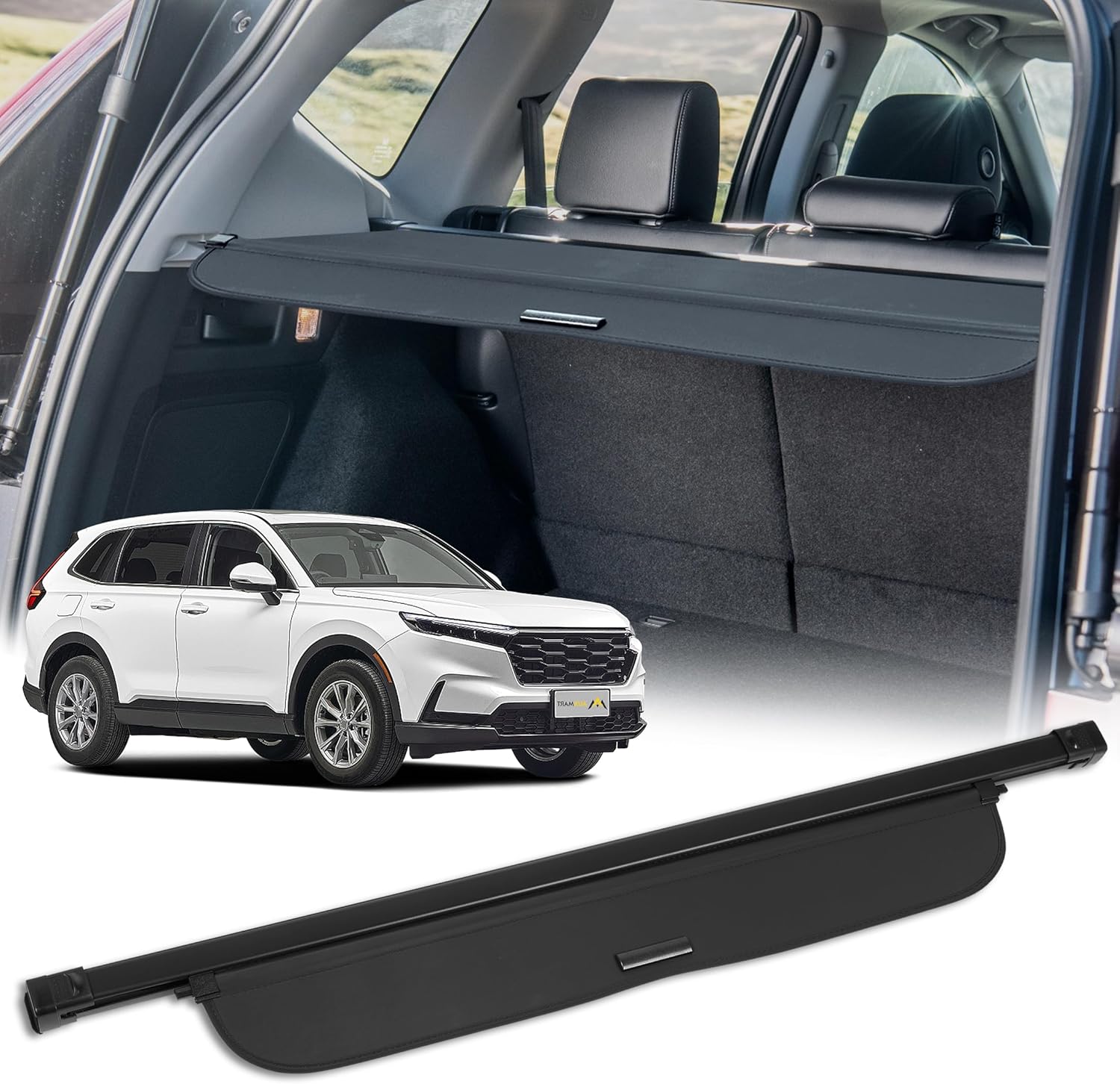 AUXMART Cargo Cover for 2023 2024 2025 Honda CRV (Include Hybrid) Accessories, Retractable Trunk Security Cover Shielding Shade with Waterproof Back Canvas Texture for Honda CRV Trunk Cargo Cover