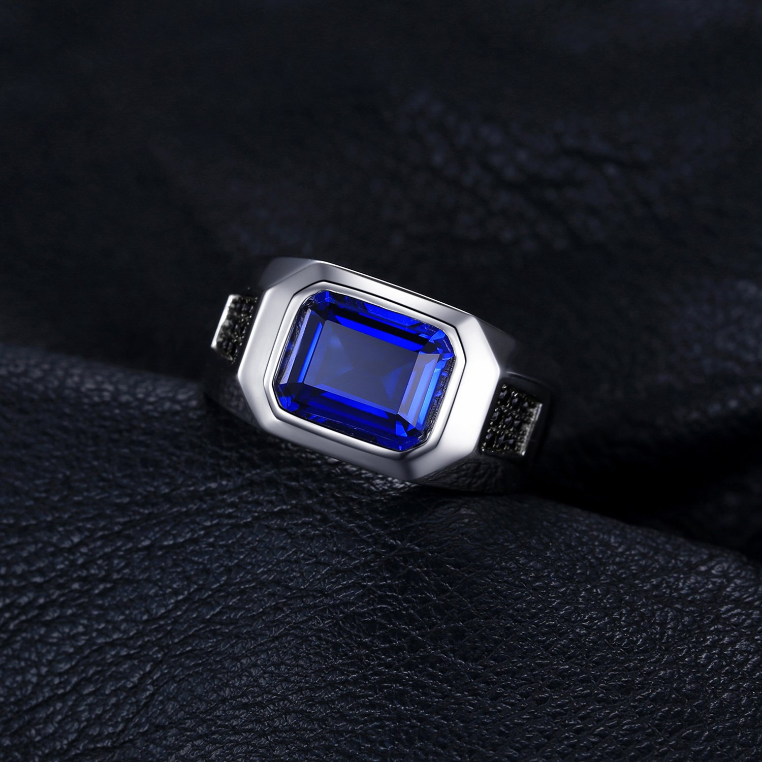 JewelryPalace Anelli Uomo, 4.3ct Sintetico Blu Zaffiro Naturale Nero Spinello Anello Uomo Argento 925, Anniversario Promessa Matrimonio Fidanzamento Anello, Gioielli Uomo