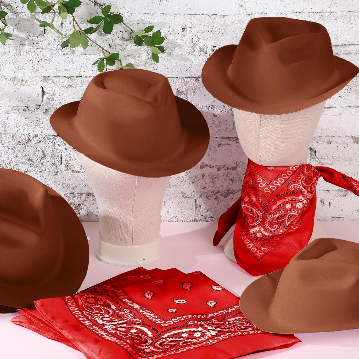 Haysandy 6 PCS Western Cowboy Hat Set - Cowgirl Hat and Bandana Set for Halloween Birthday Kids Western Costume Party - Image 2