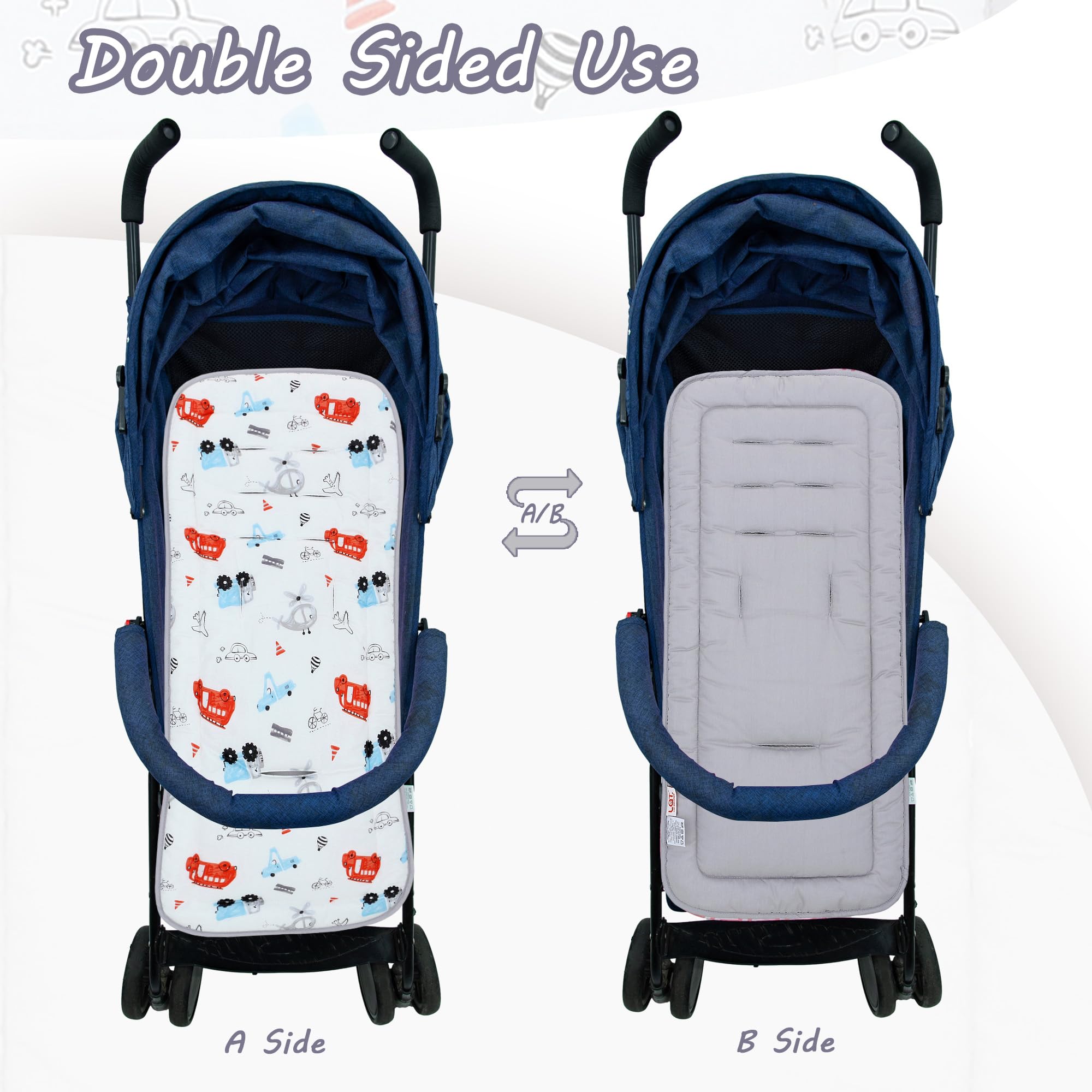 LAT Materassino Passeggino Universale, Copriseduta Passeggino Cotone, Copri Passeggino Universale a Doppia Facciata, Copriseduta Passeggino Universale 78x34cm (Auto Giocattolo)