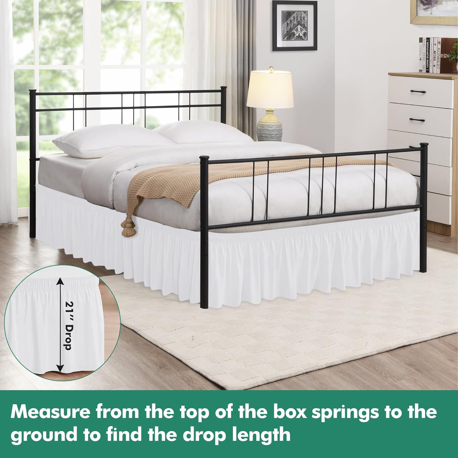 Biscaynebay Wrap Around Bed Skirts with Split Corners for King Beds 21" Drop, White Adjustable Elastic Dust Ruffles Easy Fit Wrinkle & Fade Resistant Silky Luxurious Fabric Machine Washable King-21" Drop Split Corners White