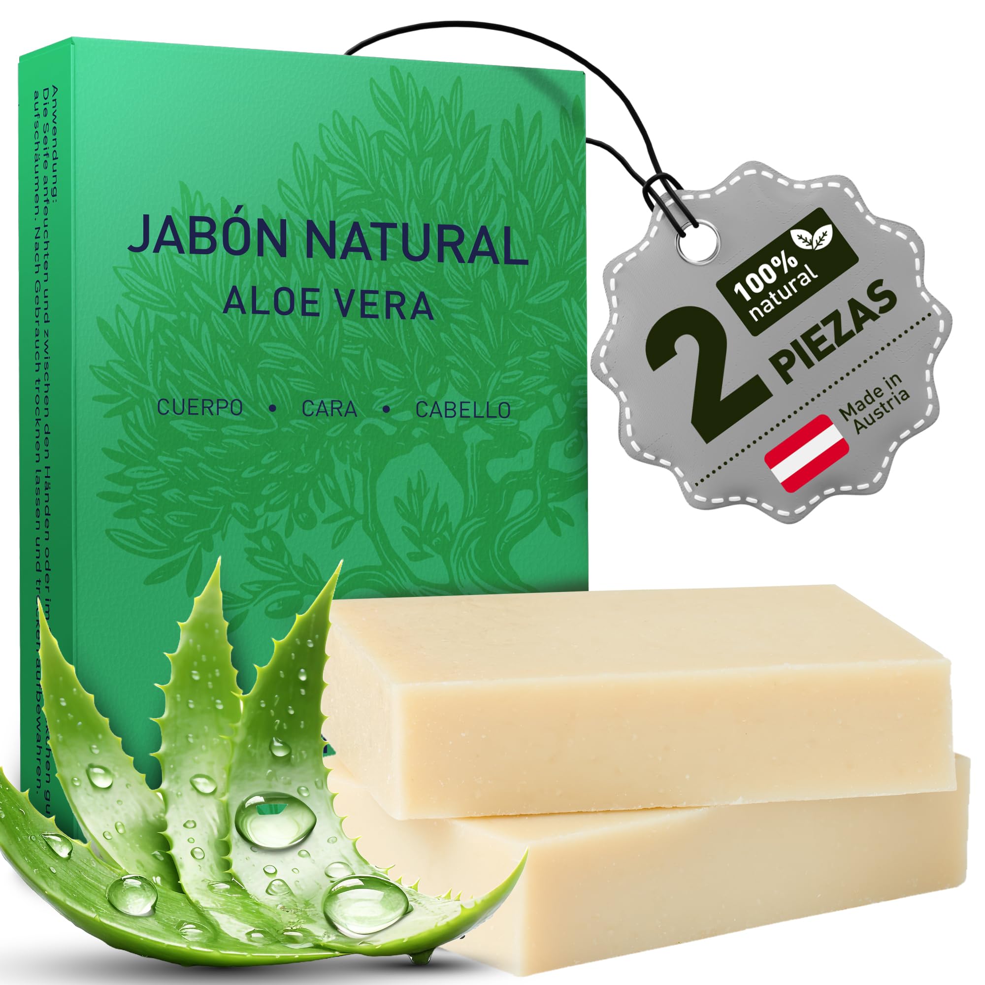 larum sports Jabon Natural Cuerpo y Cabello ALOE VERA – Jabones Naturales Artesanales – Jabones para Regalar – Pastilla Jabon Ducha 100% Vegetal – 2x85g Jabón Natural Cuerpo Vegano