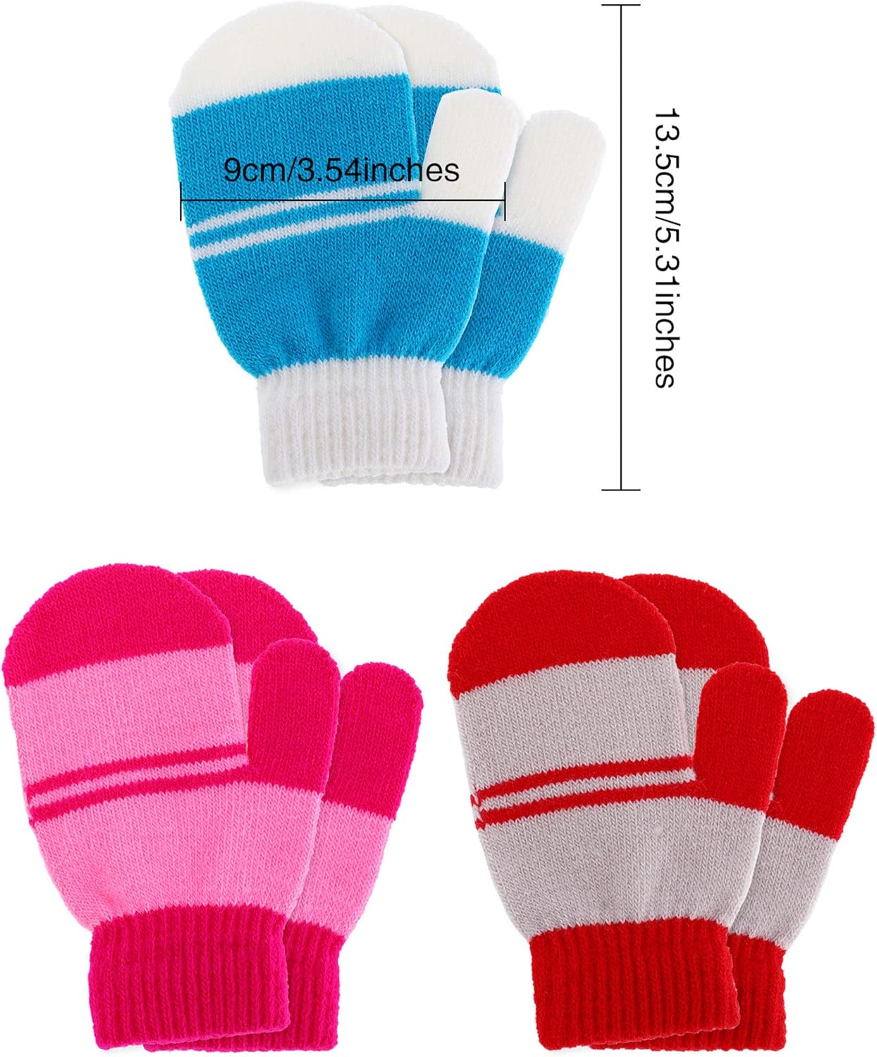 SATINIOR 3 Pairs Toddler Magic Stretch Mittens Little Girls Soft Knit Mitten Baby Boys Winter Knitted Gloves - Image 5
