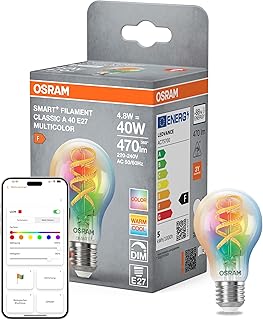 Osram SMART+ MATTER FILAMENT CLASSIC Shapes Multicolour A-Shape LED Lamp Glass Clear 4.8 W 470 lm Matte Smart Speaker Comp…