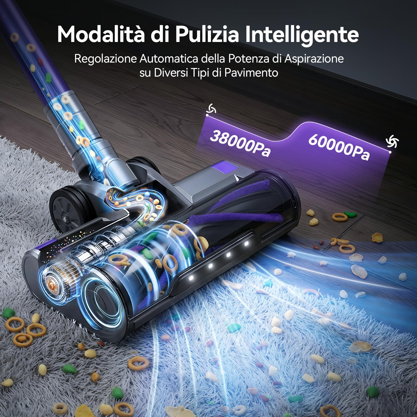 Redkey X18 Aspirapolvere Senza Fili 60Kpa/650W/80Min, 8-in-1 Scopa Eletrica Verticale Antiarovialio con Display LED, Automatica Intelligente Della Potenza di Aspirazione, per Animali/Pavimenti/Tappeti