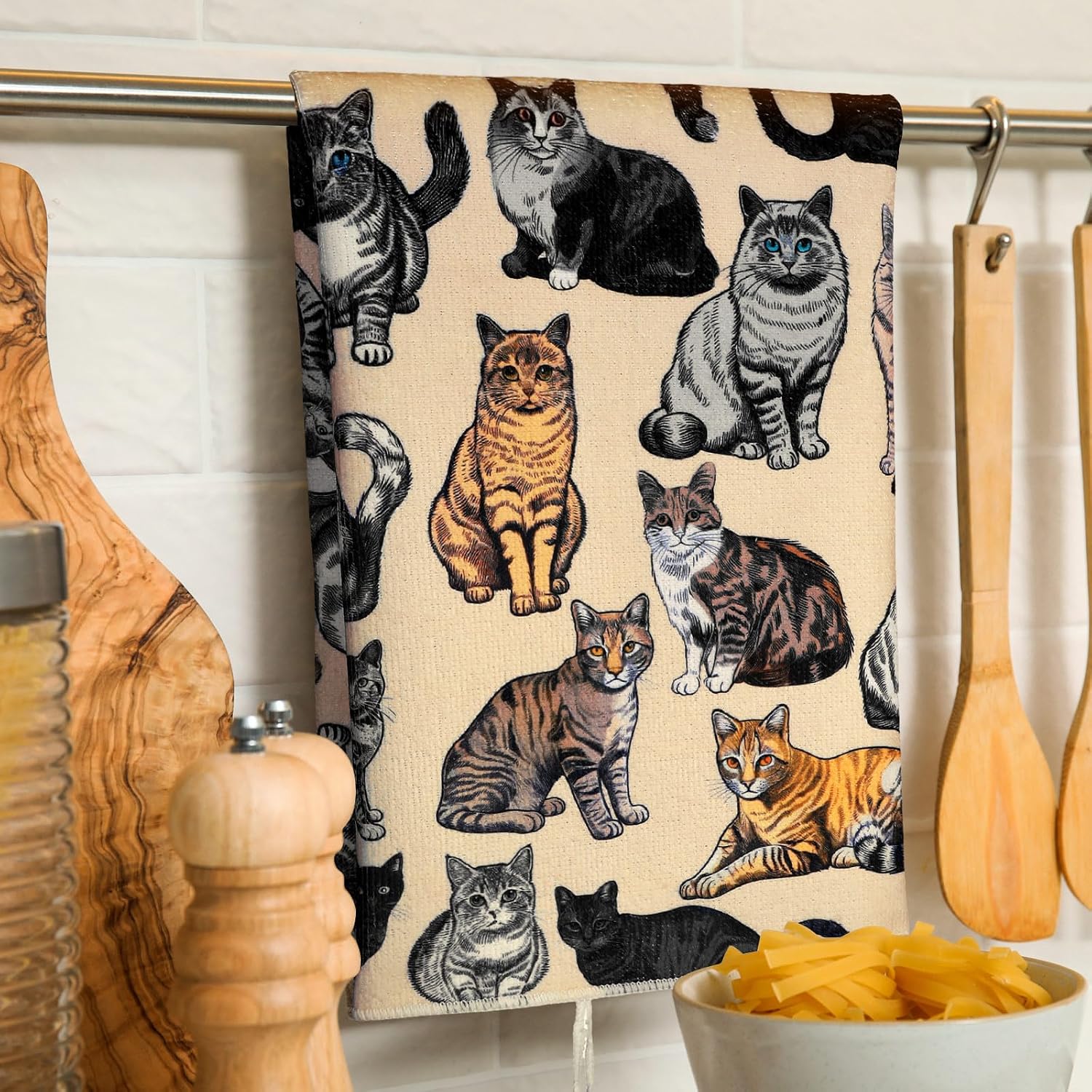 Bencailor 6 Pcs Gothic Kitchen Towels Spooky Tarot Dish Hand Towels Moon Sun Witch Tea Washcloth for Horror Party Gifts Bathroom Kitchen Goth Decor 24 x 16''(Vintage Color,Cat) image 5