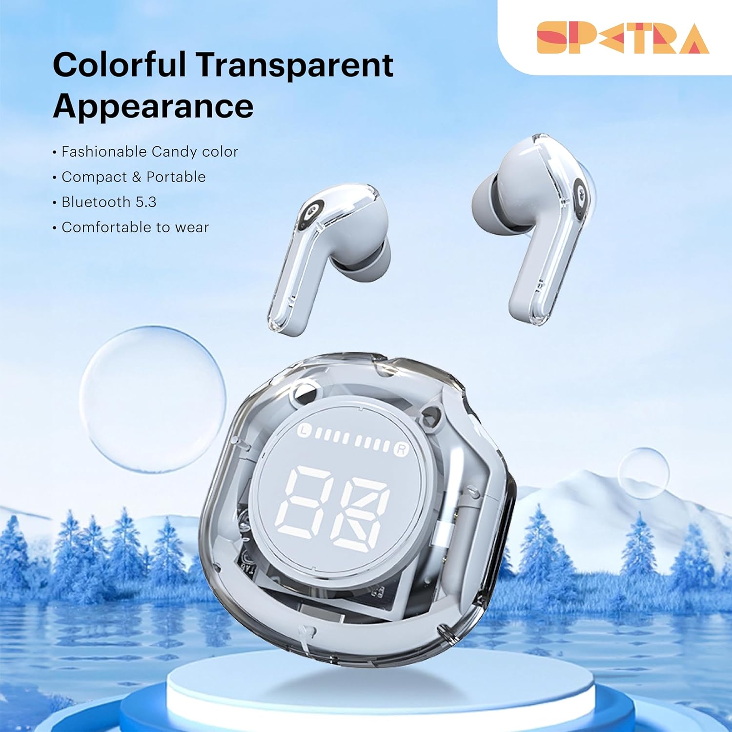 Crystal Earbuds (Pastel Pink) - Dive into a World of Color and Sound with Chic Pastel Hues & Transparent LED Display Case - Premium Wireless Audio Experience