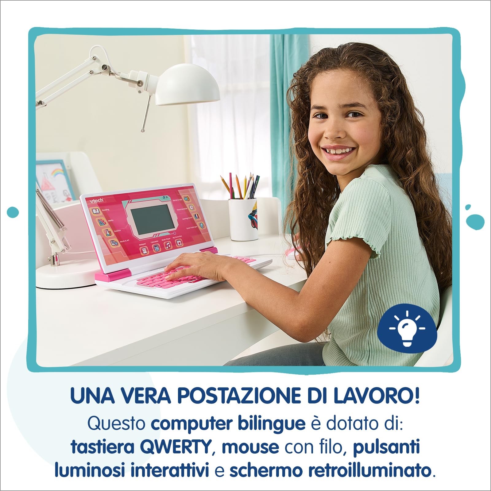 VTech Bit Smart Genius Plus Nero, Computer Interattivo Bambini, Computer con Mouse Incluso, 164 Attività, Computer Didattico Bilingue Italiano e Inglese, Tastiera QWERTY, Batterie Incluse, 6-11 Anni