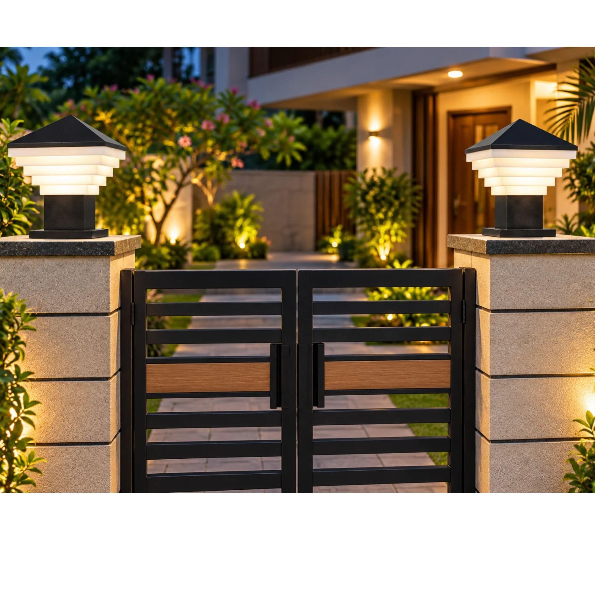 Modern Black Gate Lights - 2 Pack -7