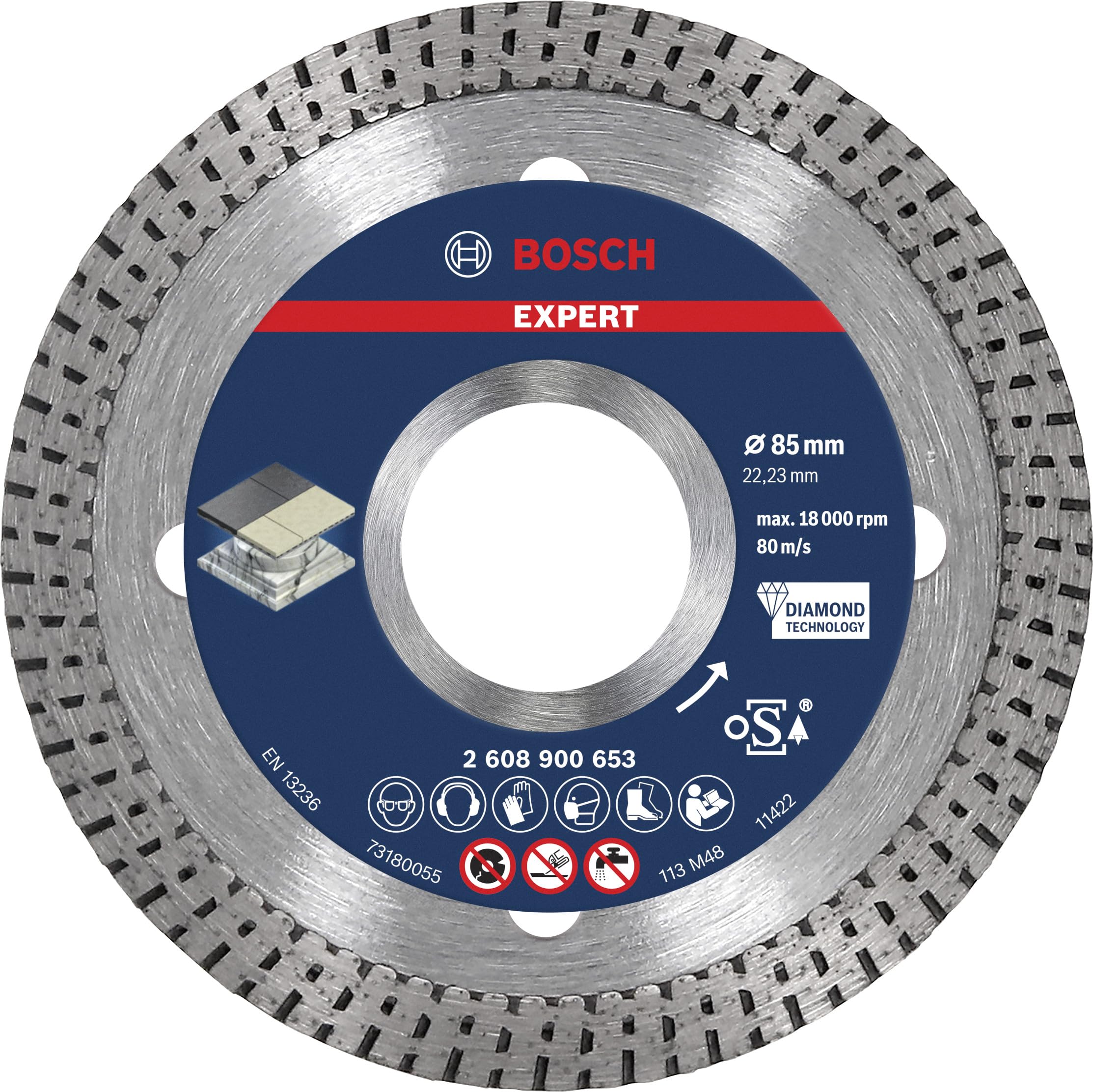 Bosch 1x EXPERT HardCeramic Diamond Cutting Disc (for Hard tiles, Hard stone, Ø 85 mm, Professional Accessory Small Angle Grinder)