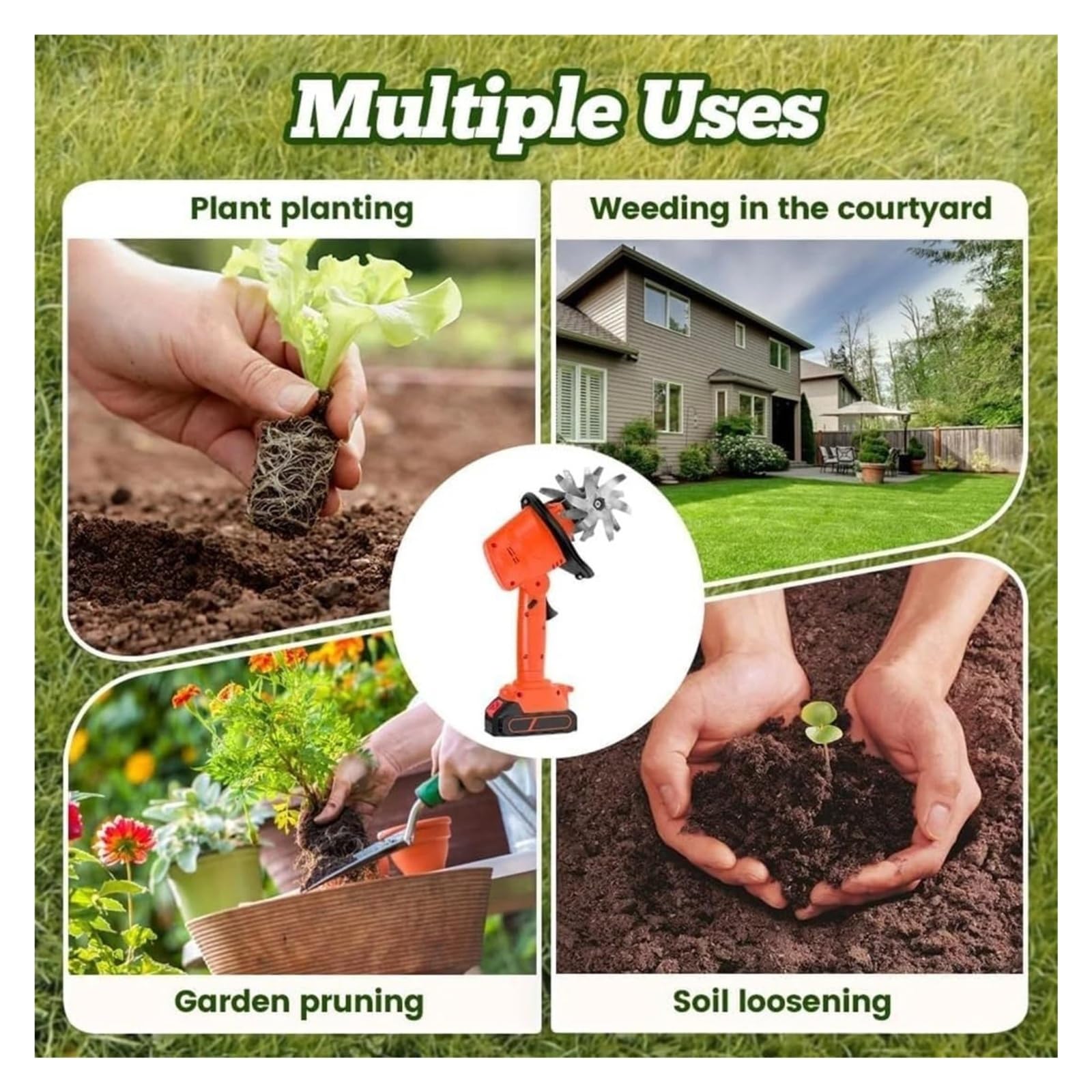 Genérico Cultivador de jardín inalámbrico con pértiga telescópica | Motocultor de mano for jardinería, motocultor ligero con mango ajustable for césped(No pole)