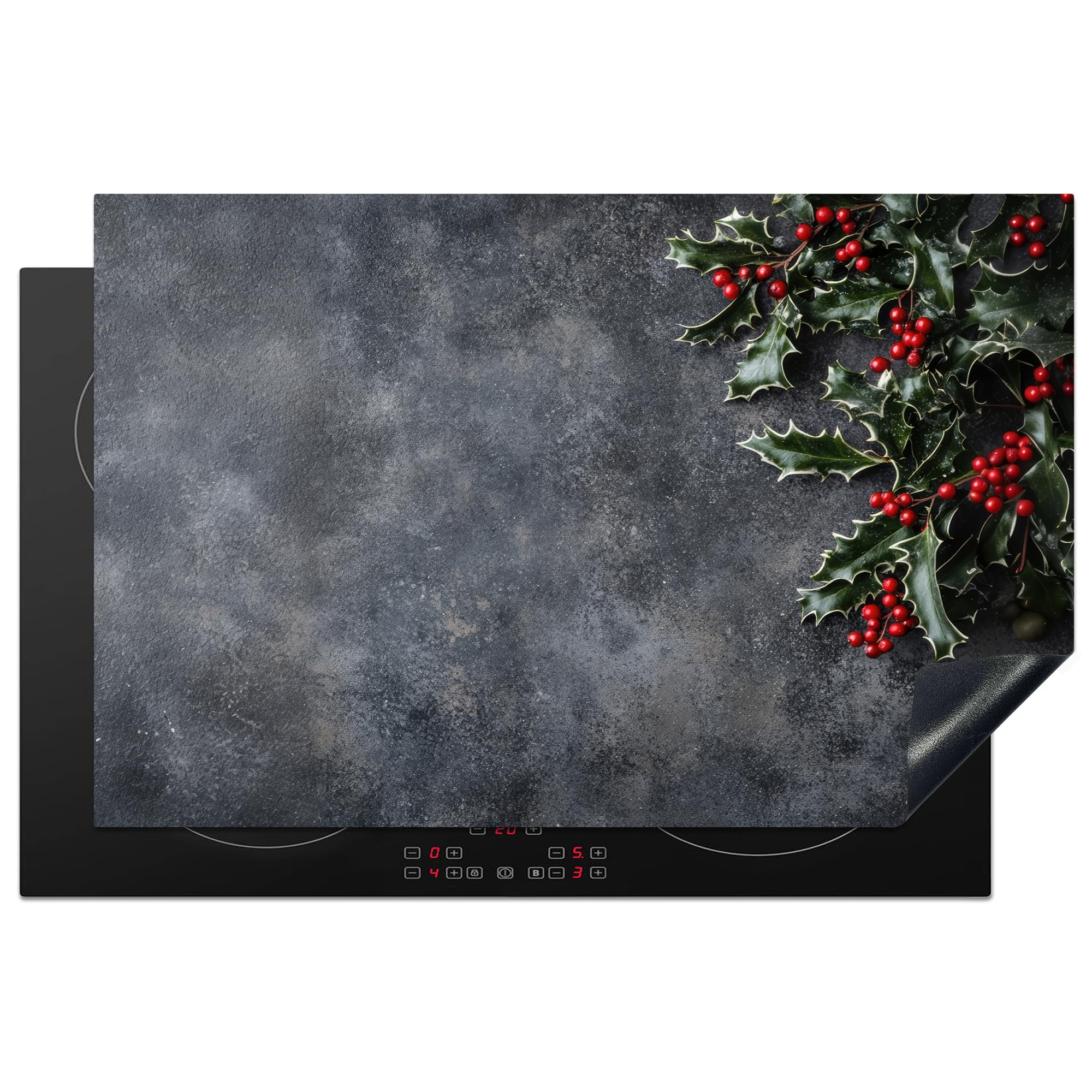 KitchenYeah© Induction Hob Protector Mat 20.8"x32.1" / 81.6x52.7 cm Cooker Top Protectors Cover Ceramic Covers Electric Hobs Vinyl Christmas - Branches - Winter - Red