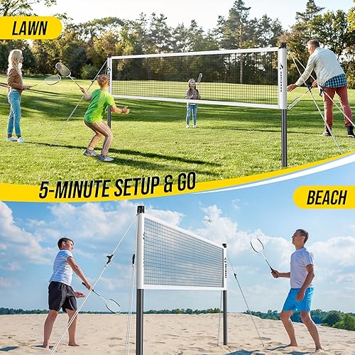 Vista 6 de Badminton Set for Backyard, Outdoor Badminton Net with Anti-Sag Design, 4 Professional Badminton Rackets, 4 Shuttlecocks and Carry Bag for Lawn or