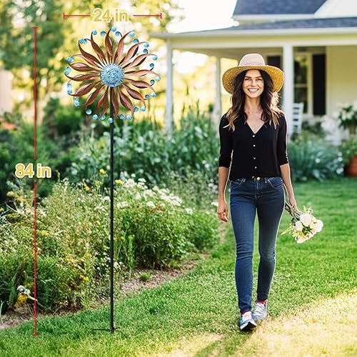 Miniatura 2 de LimeHill Molinillo de viento de metal para jardín y patio, molinillos de viento cinéticos para exteriores grandes (24 x 84 pulgadas)