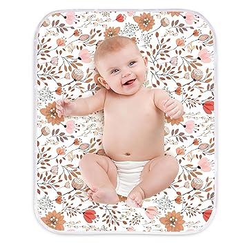 Diaper Changing Pads for Baby, Flower Change Mat, 3Layers Waterproof Change Pad Foldable Absorbent Mats for Women, Reusable Incontinence Underpads for Patient 24''x30''