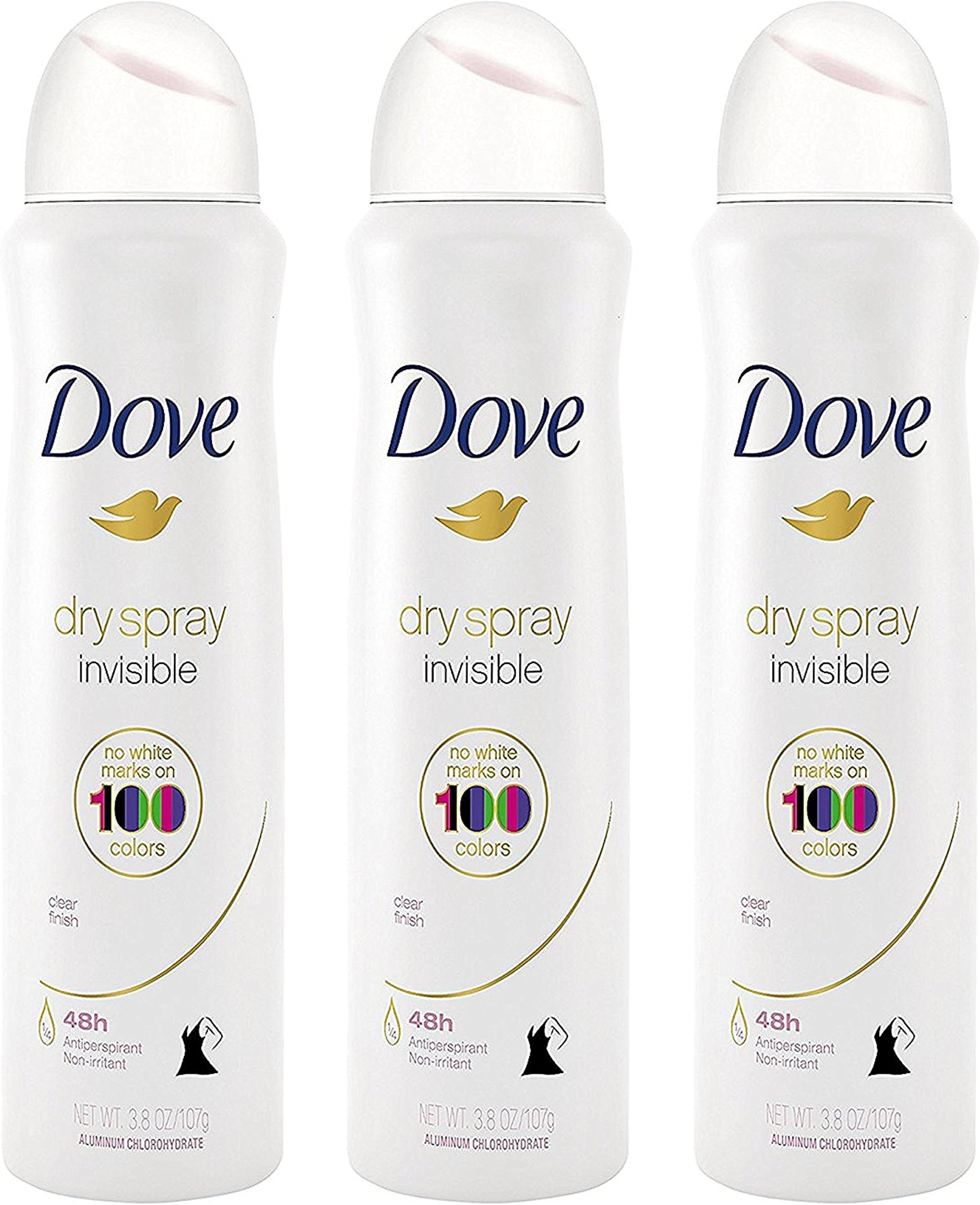 Antiperspirant Dry Spray - Invisible - Clear Finish - 3.8 OZ (107 g) Per Can - Pack of 3 Cans