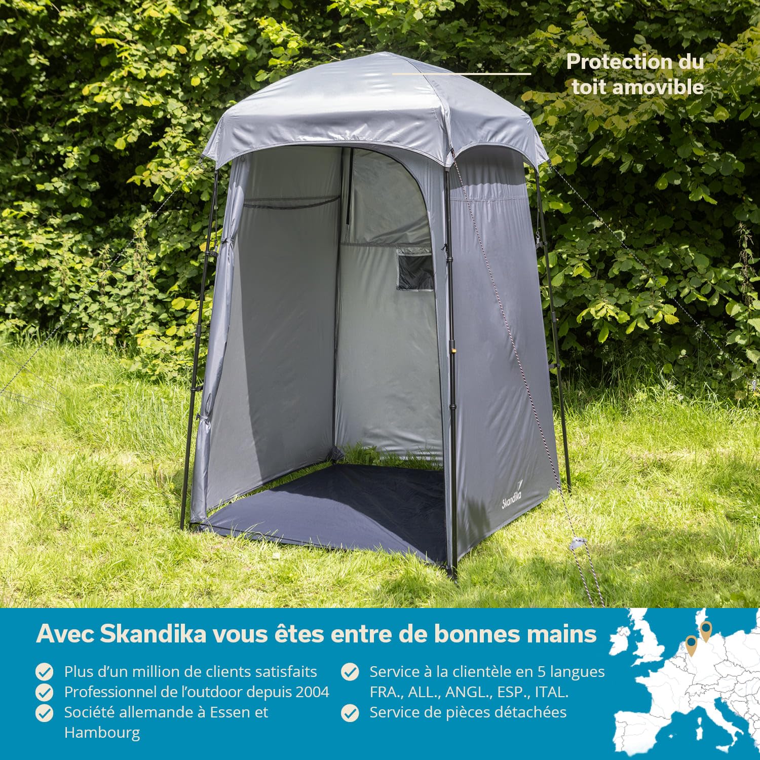 Skandika Tente de Douche Quick Start | Vestiaire Pop-up Avec Hauteur de 210 cm, Opaque, Sol Séparé, Fenêtre Occultable Avec Moustiquaire, Fixation pour la Douche | Toilette de Camping