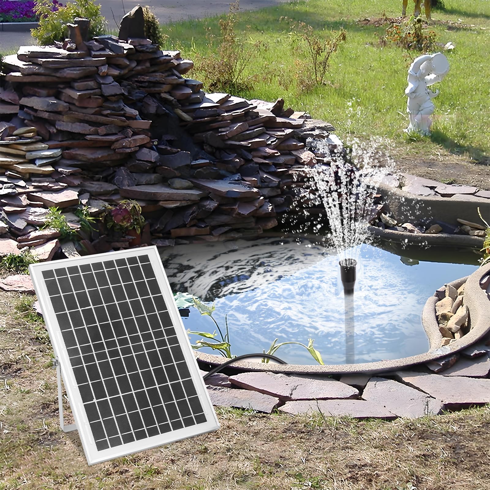 Solarna pompa do fontanny 10 W, solarna pompa wodna bez baterii i wtyczki, IP68 pompa do stawu o wydajności tłoczenia 1000 l/h, wysokość tłoczenia 1,5 m, fontanna solarna do ogrodu, stawu