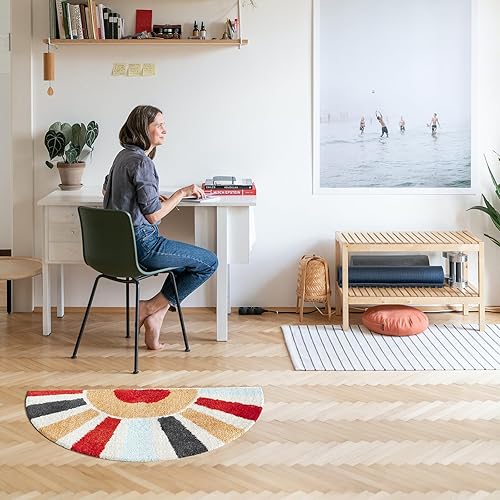 Miniatura 5 de Tapetes de baño bohemios, antideslizantes, de medio círculo, suaves y esponjosos, tapetes de baño retro para baño, decoración bohemia del hogar,