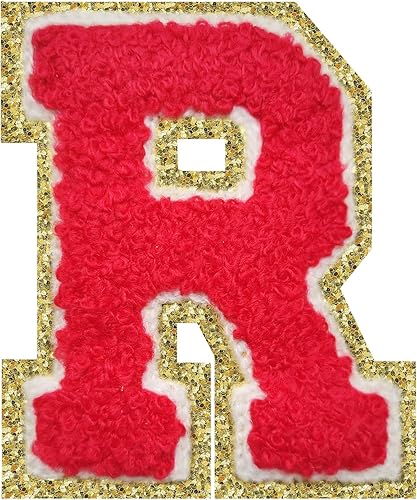 Miniatura 60 de Parches de letras termo-adhesivas de felpilla para chaquetas, parches de letras universitarias con brillantina para planchar en la letra azul A