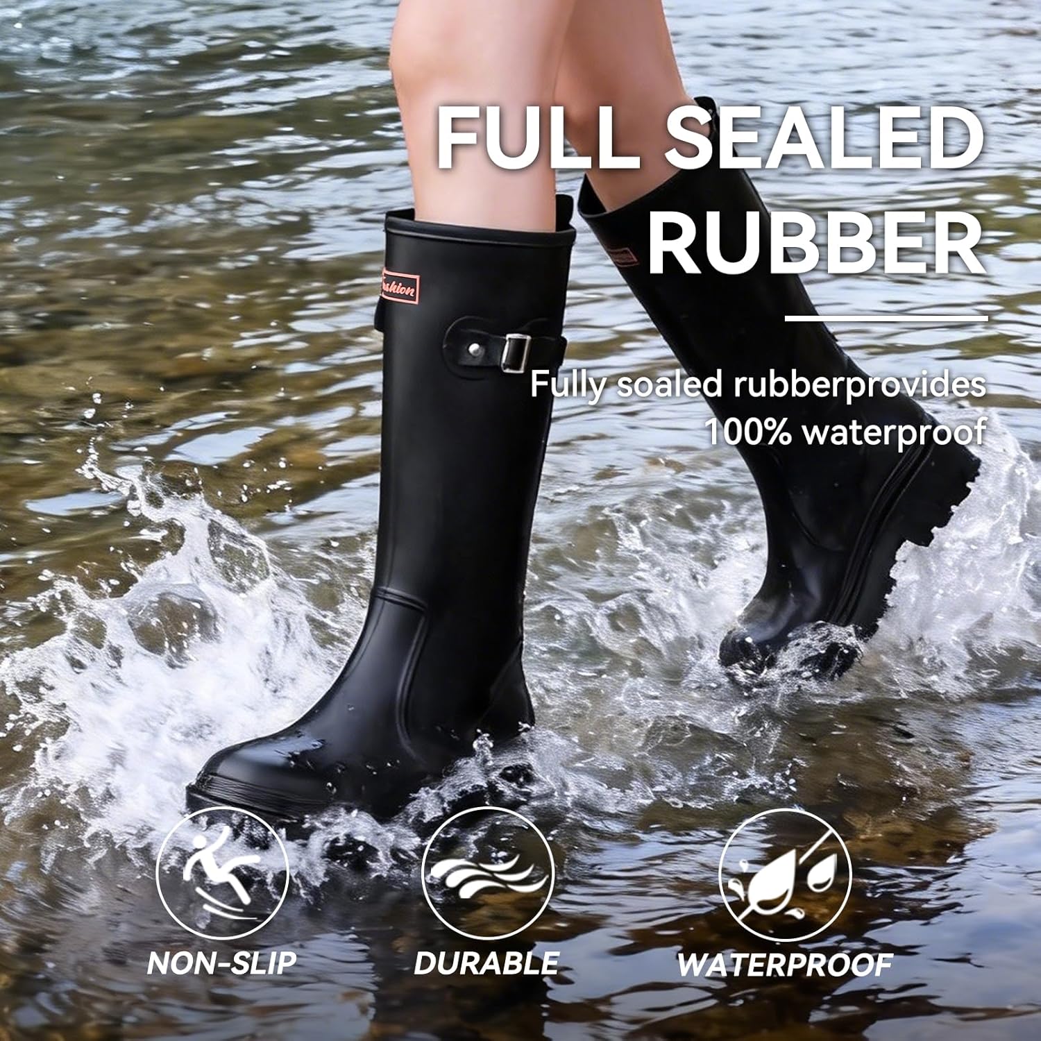 Startflare Women's Knee-High Rain Boots - Waterproof Rubber Work Boots with Wide Calf & Anti-Slip Sole for Gardening, Fishing and Outdoor - Image 5