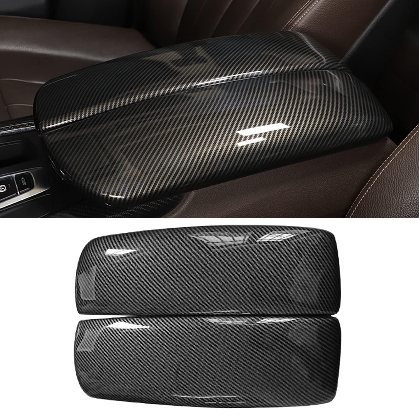 TTCR-II Compatible with BMW X5 Console Cover X6, for 2014-2018 X5 Center Armrest Box Cover, 2 PCs Carbon Fiber Console Covers for X5 F15 2014-2018 and X6 F16 2015-2019 (Snap-on, Not Real Carbon Fiber)