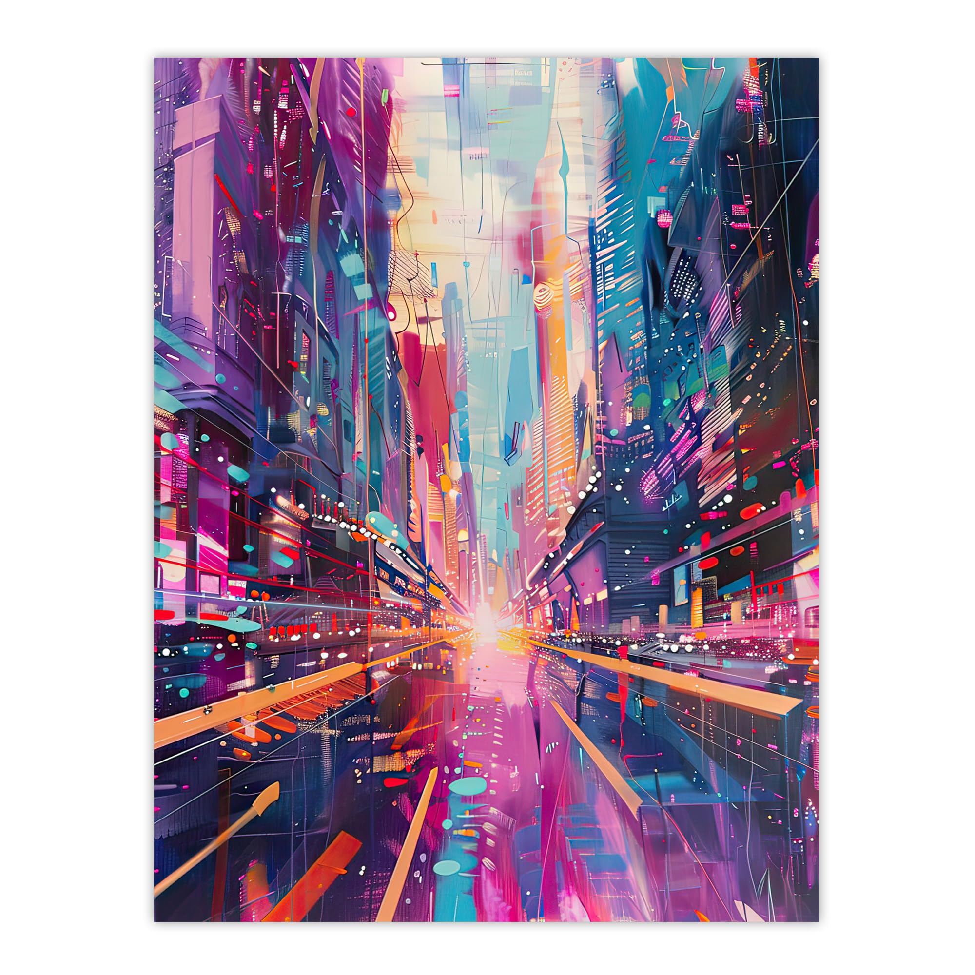 Japan Abstract Tokyo City Painting Wall Art Print - Purple - W24 inch x H32 inch