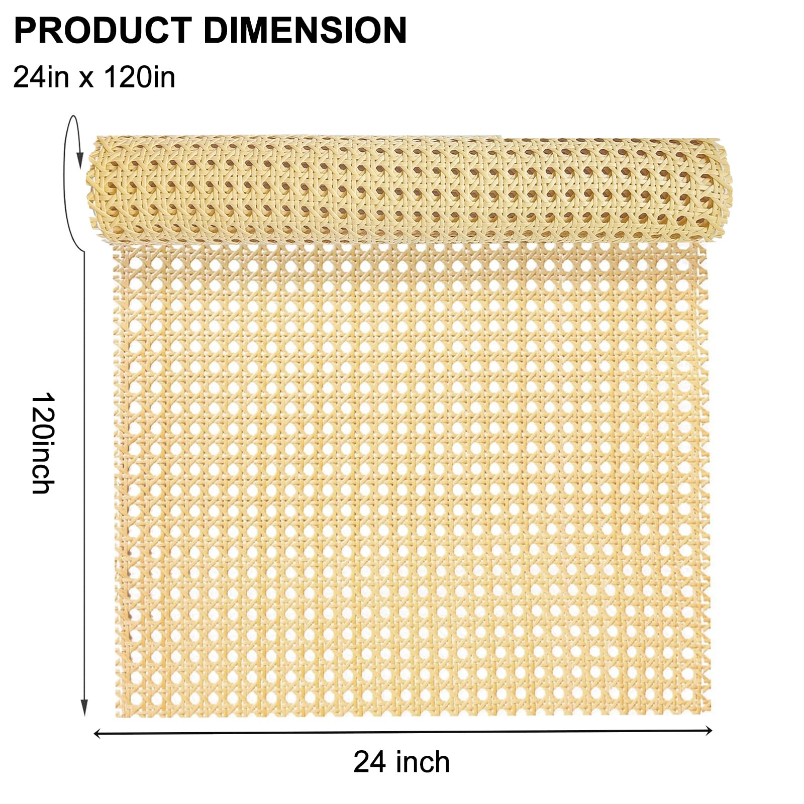 ALLINKIT Cane Rattan Webbing Roll, 24in x 9.9ft Woven Open Rattan Mesh PE Plastic Webbing for Caning Projects DIY Crafts - Image 2